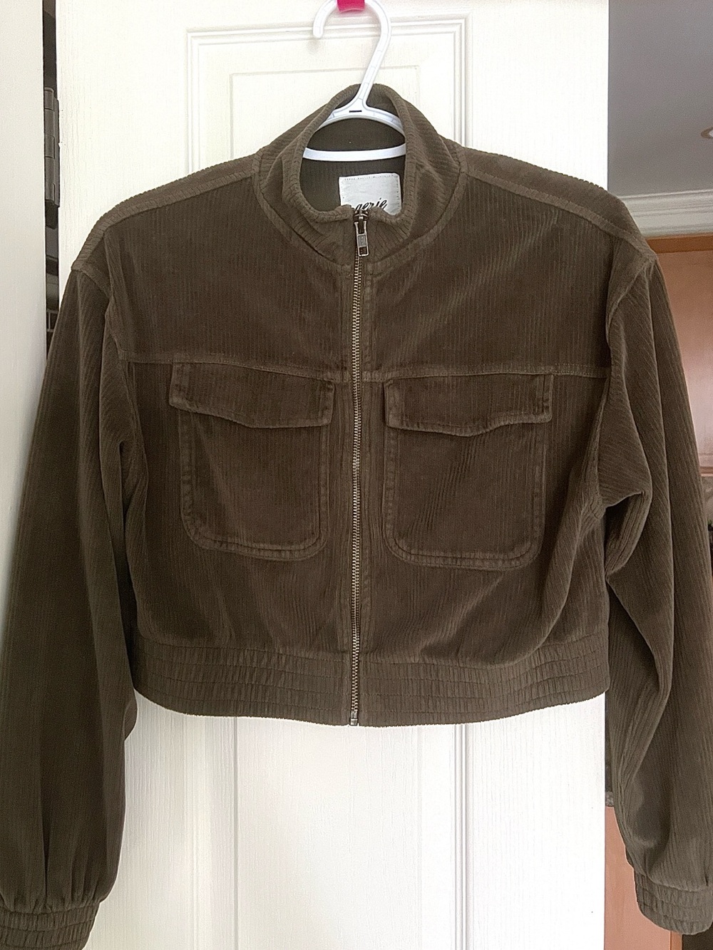 Women’s Olive Corduroy Zip-Up Jacket